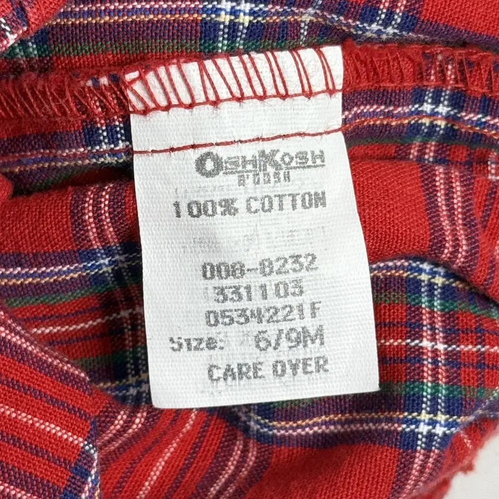 OshKosh Bgosh Overalls Baby Girl 6-9M Vintage Red Plaid Vestpak Cotton 90s USA